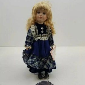 The Rose Collection Porcelain Girl Vintage Doll Judith with stand & Certificate